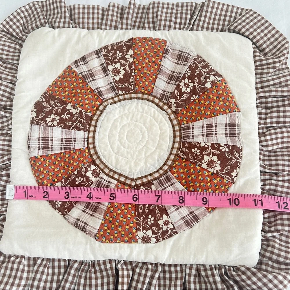 1970s Handmade Dresden Plate Quilted Pillow | Cottagecore Earth Tones